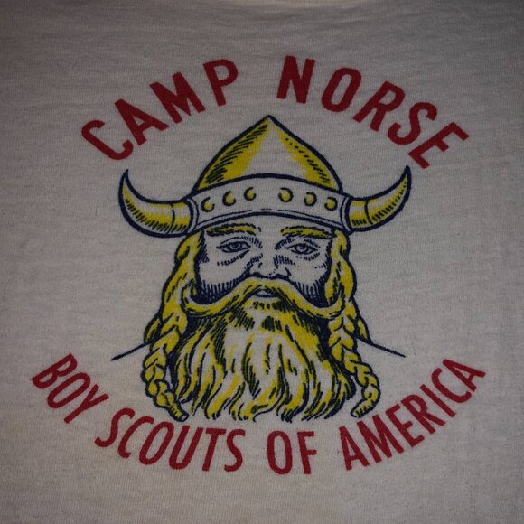 Vintage Official Boy Scouts of America BSA 1960's T-shirt Camp Norse Viking - Picture 2 of 14